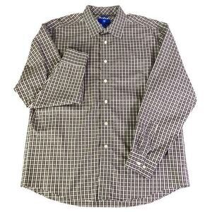 Egara Shirt Mens Button Up Non Iron Brown Gray‎ Plaid Cotton Preppy Work Size XL